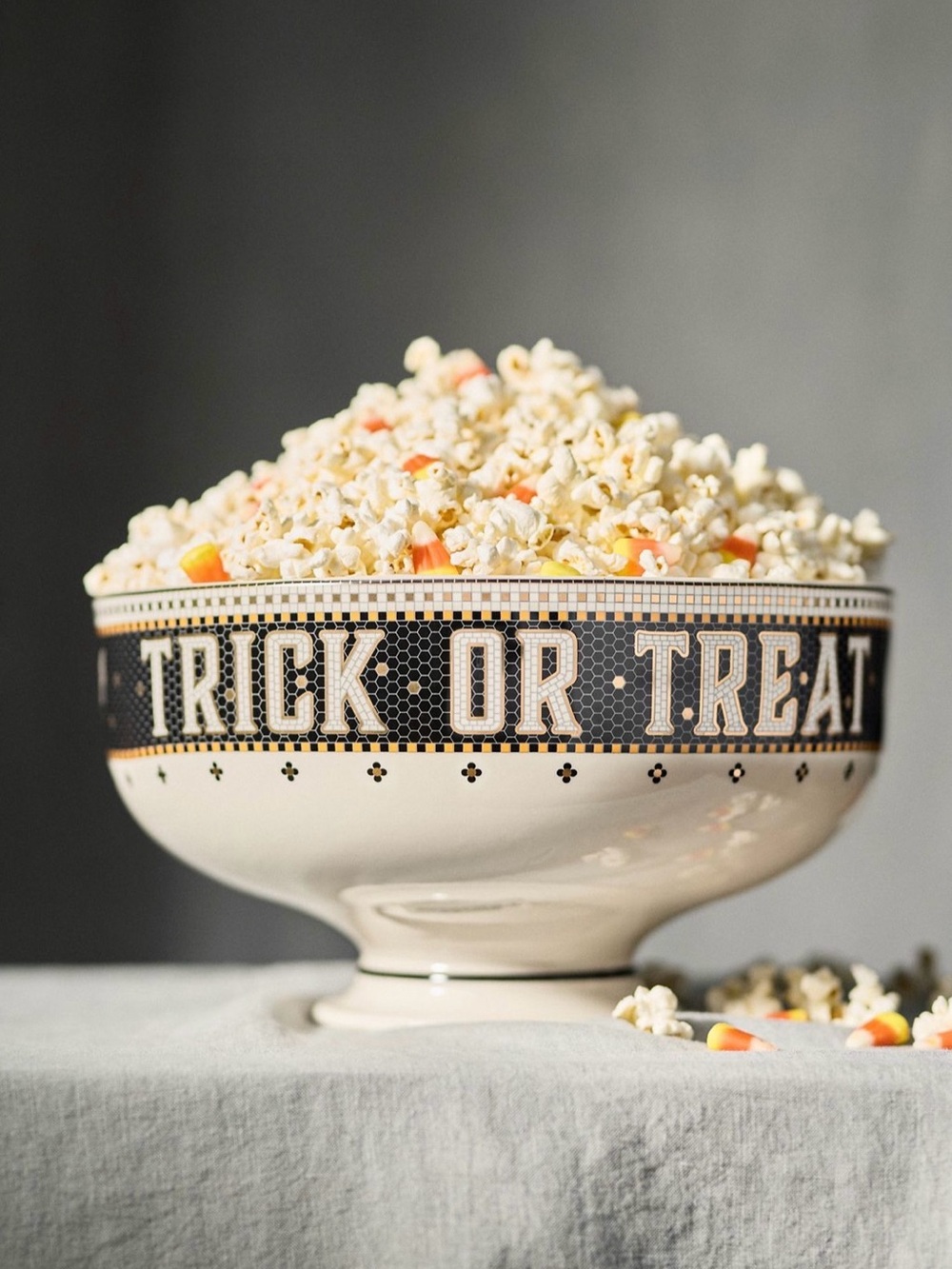 Anthropologie Bistro Tile Trick or Treat Halloween Candy Serving Bowl 24K Gold